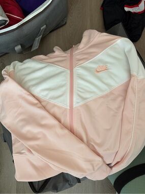 Nike Light Pink and White Chevron Zip Track Jacket